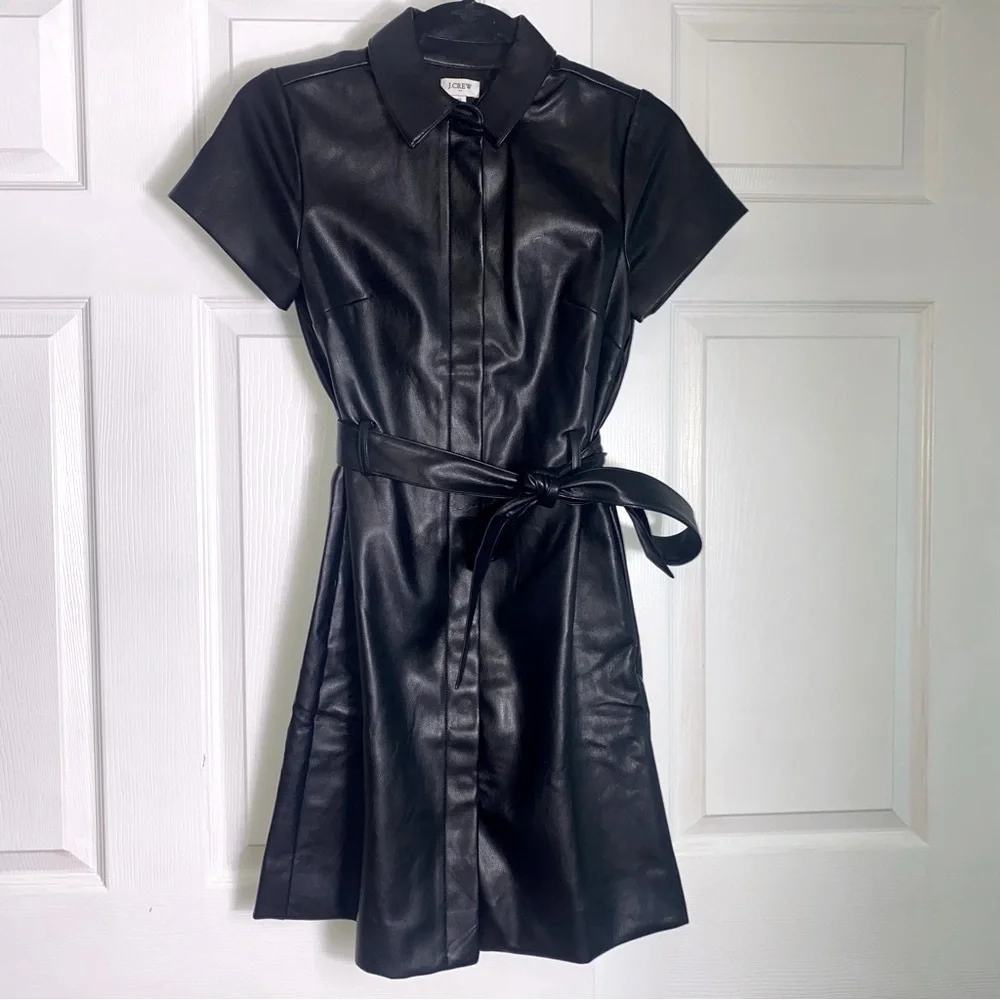 J. Crew Black Faux Leather Shirtdress